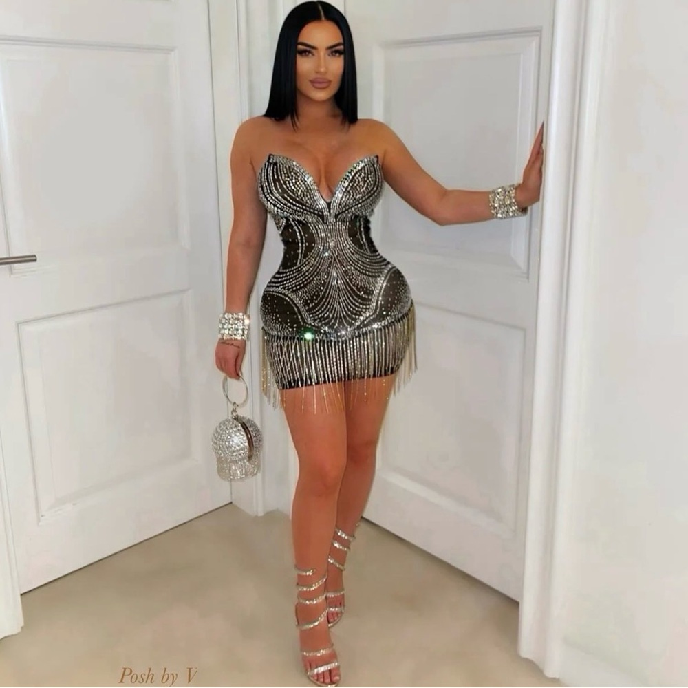 Beaded Fringe Mini Dress